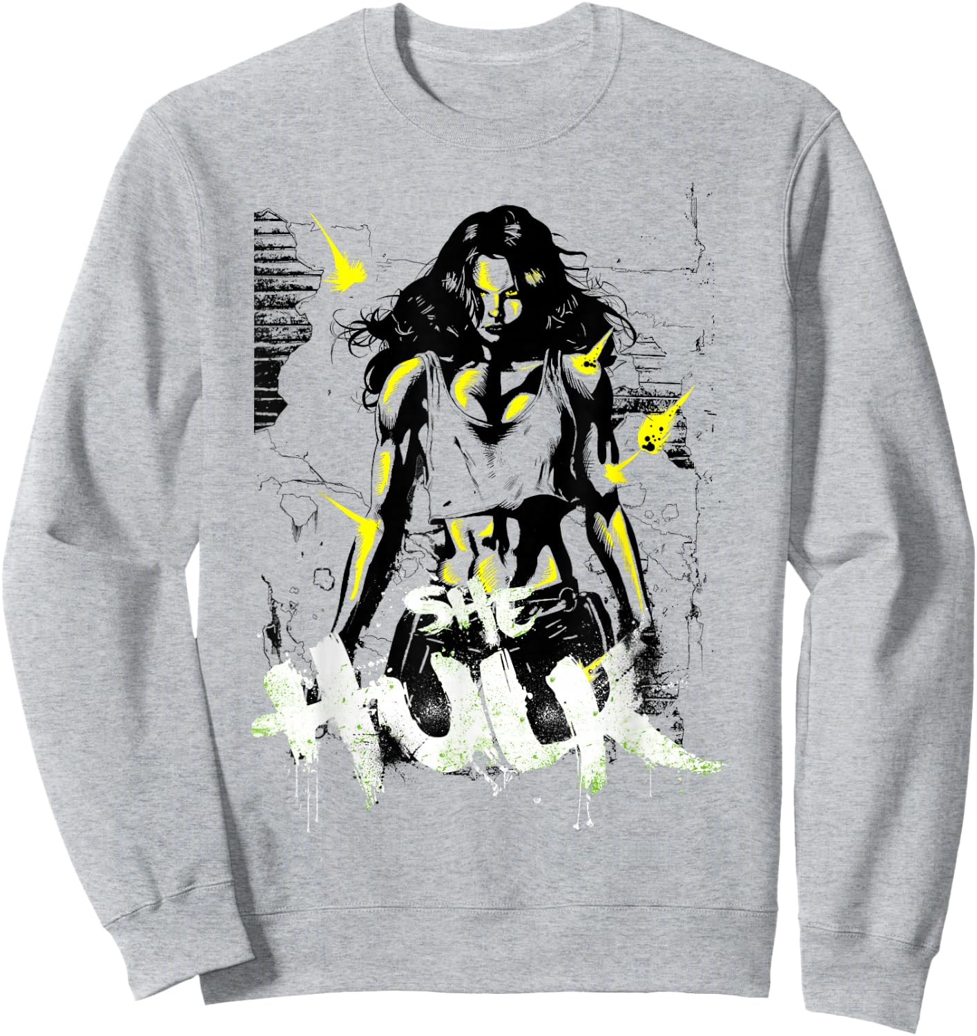 Marvel She-Hulk The Savage Green Neon Brick Splat Sweatshirt - Sweatshirt | Ash
