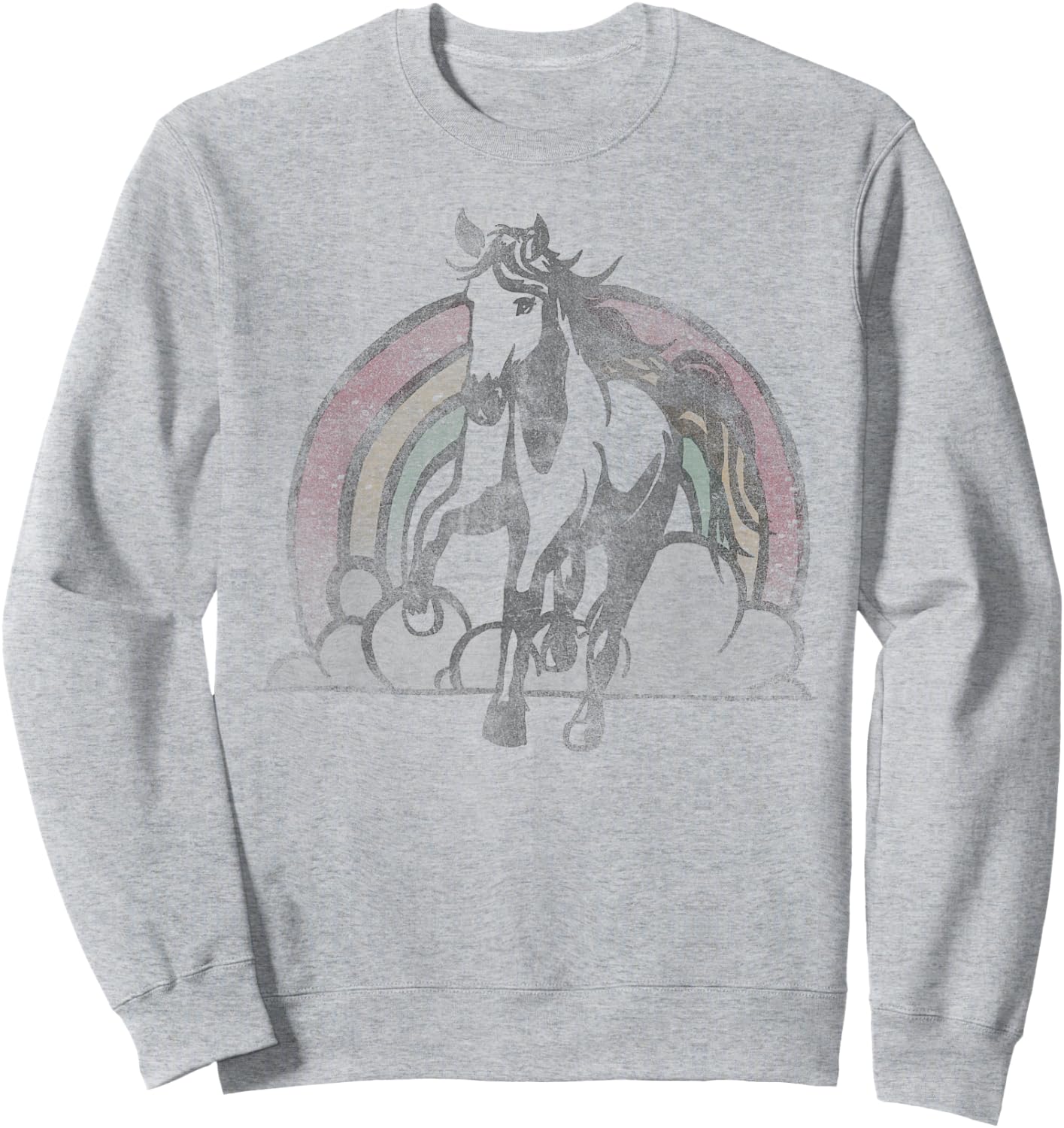 Retro Rainbow Horse Vintage Faded Sweatshirt - Sweatshirt | Ash