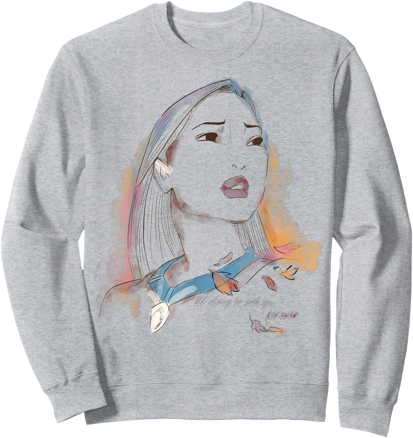 Disney Pocahontas Watercolor Portrait Quote Graphic Sweatshirt - Sweatshirt | Ash