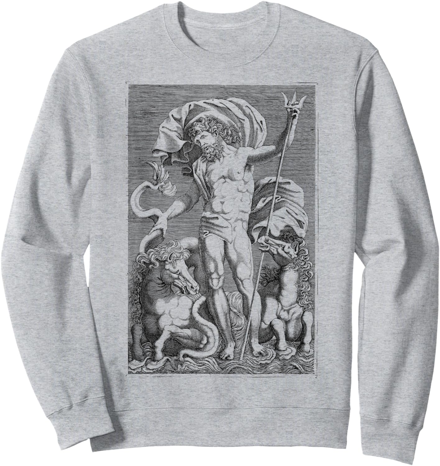 Poseidon Trident Greek God Mythology Sea Horses Sweatshirt - Sweatshirt | Ash