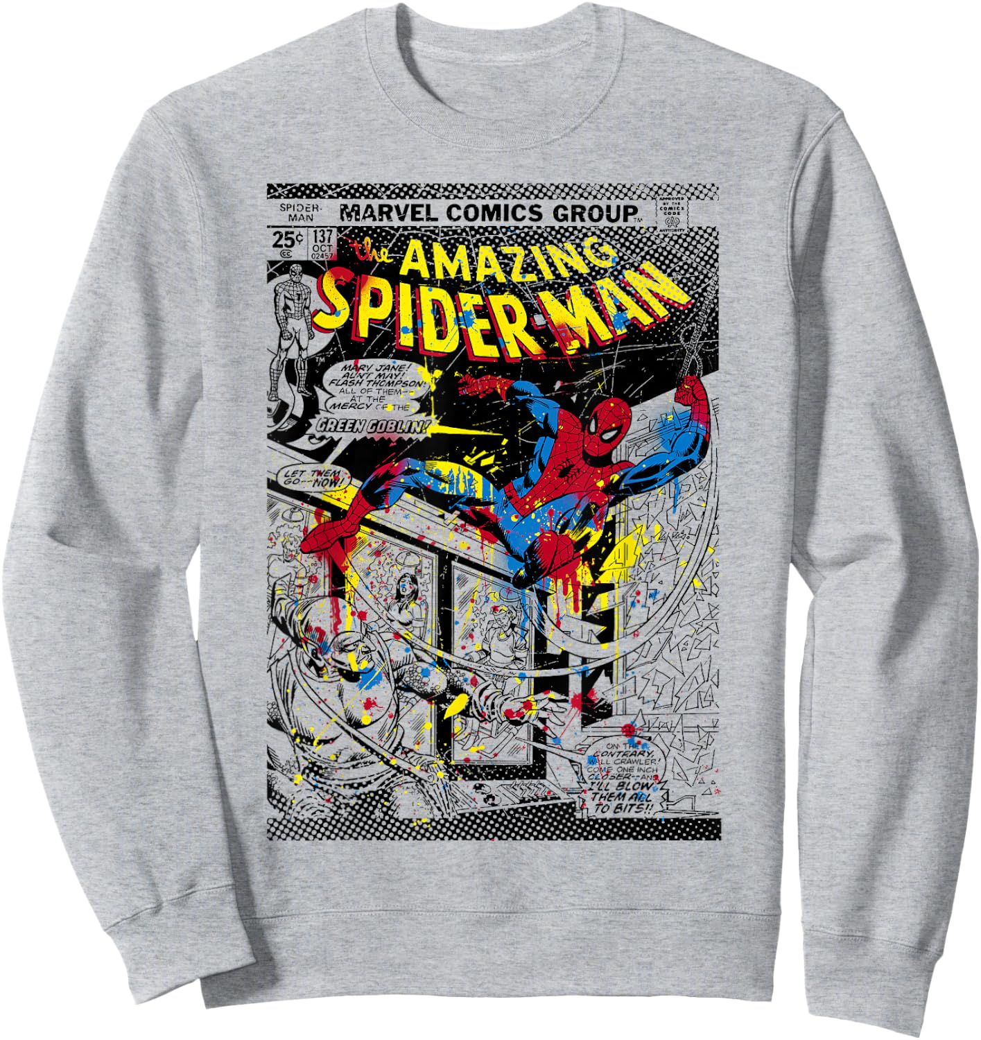 Marvel Spider-Man Classic Retro Paint Splat Comic Sweatshirt - Sweatshirt | Ash