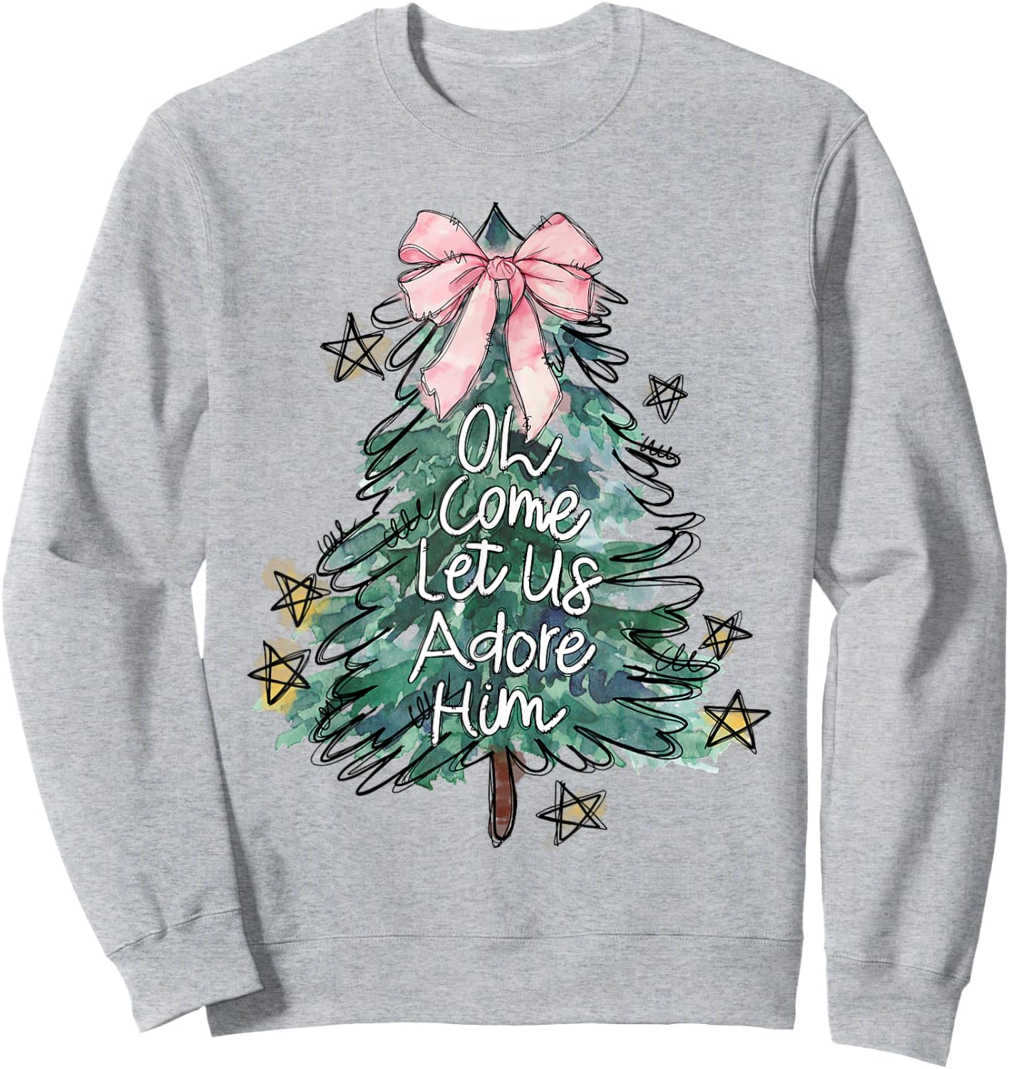 Oh Come Let Us Adore Him Christmas Grey Small Modern Lightweight Classic Fit Round Neck Short Sleeve Sweatshirt - Sweatshirt | Ash