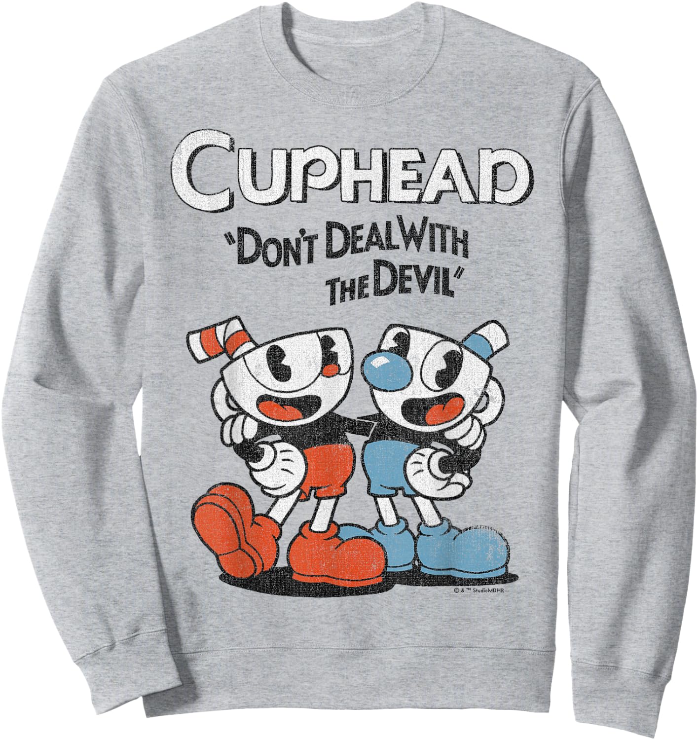 Cuphead & Mugman Don't Deal with The Devil Small Sweatshirt - Sweatshirt | Ash