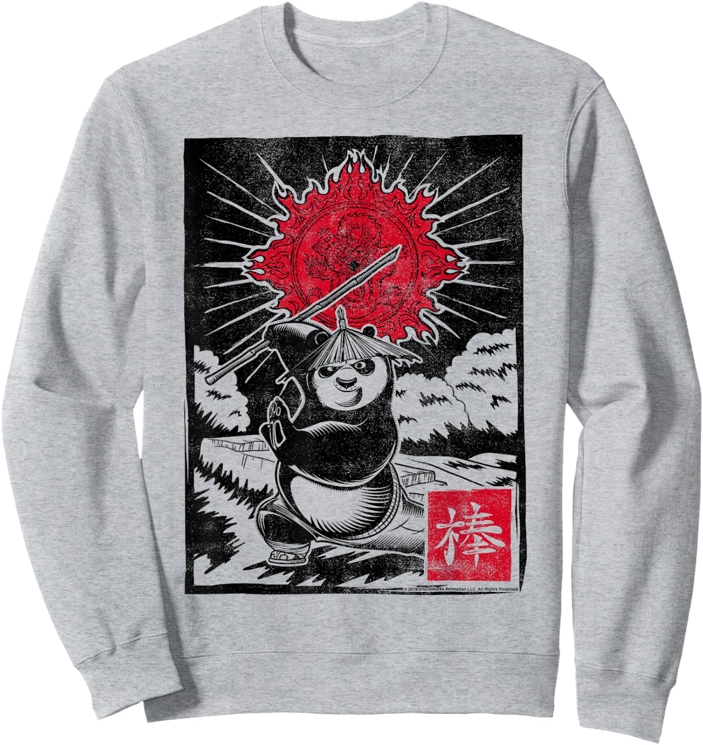 Kung Fu Panda Master Po Action Pose Woodcut Poster Sweatshirt - Sweatshirt | Ash