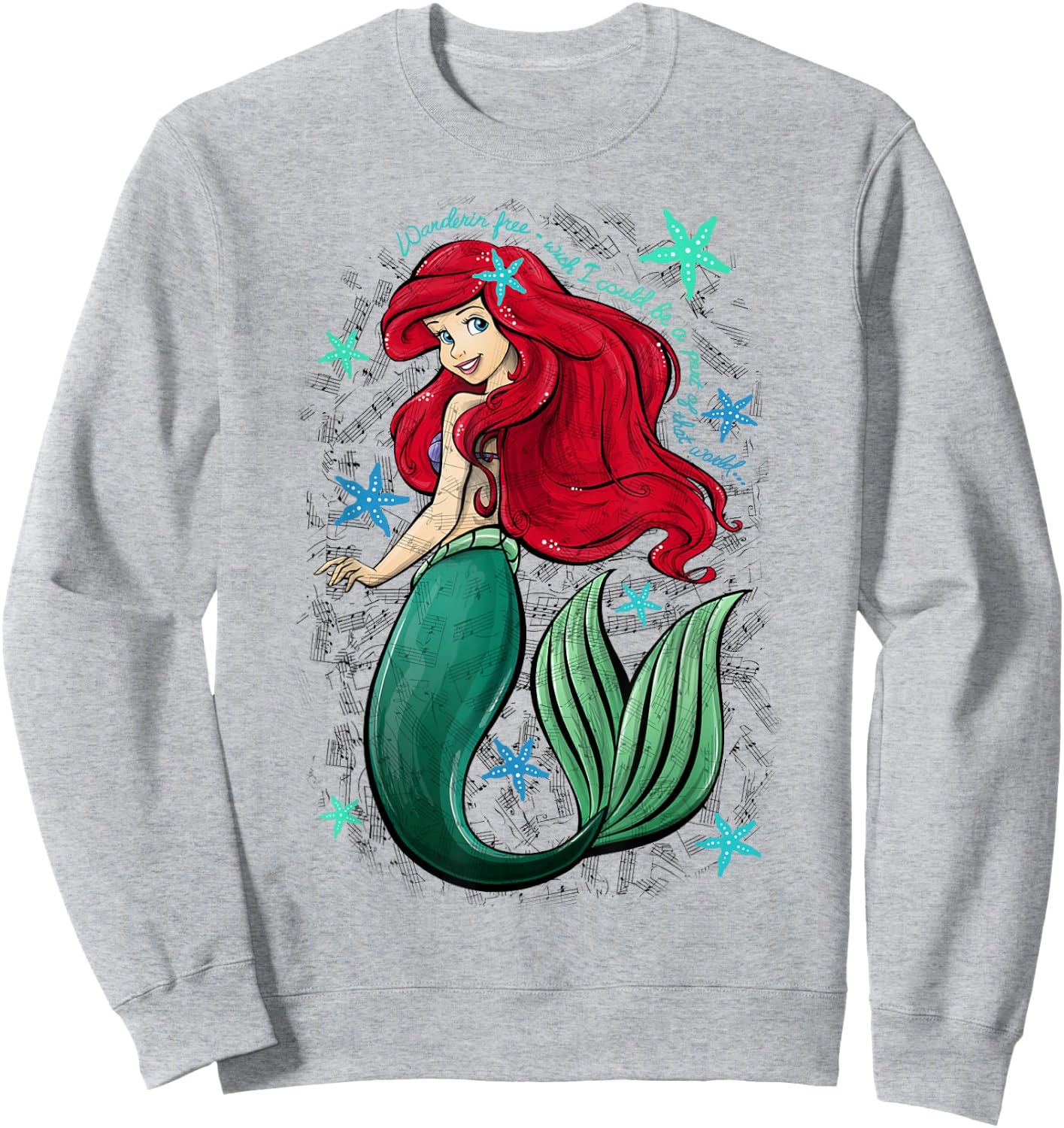 Disney The Little Mermaid Ariel's Song Music Notes Small Sweatshirt - Sweatshirt | Ash