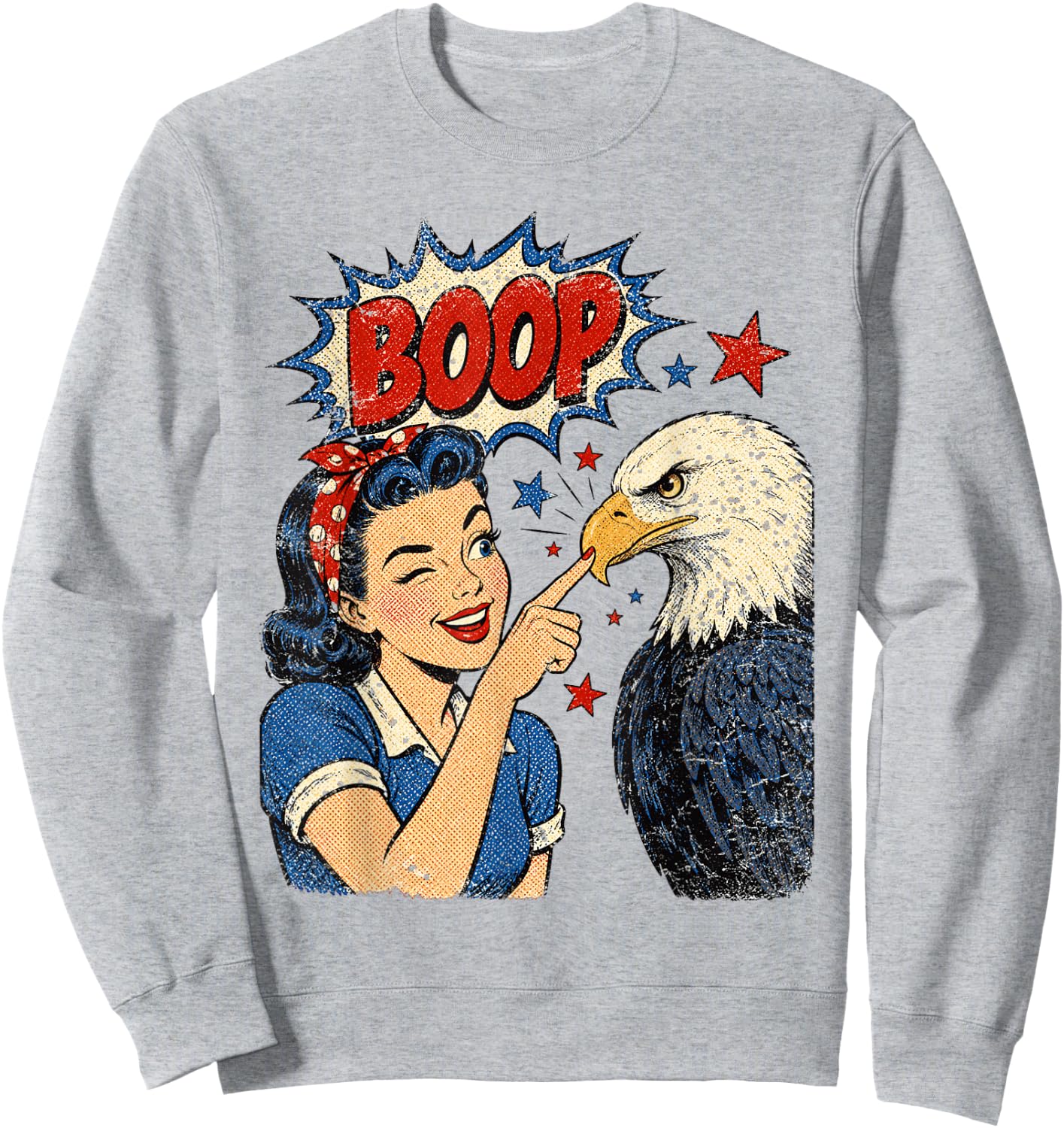 Hand Boop Nose Girl Eagle Patriotic 4th of July Vintage Sweatshirt - Sweatshirt | Ash