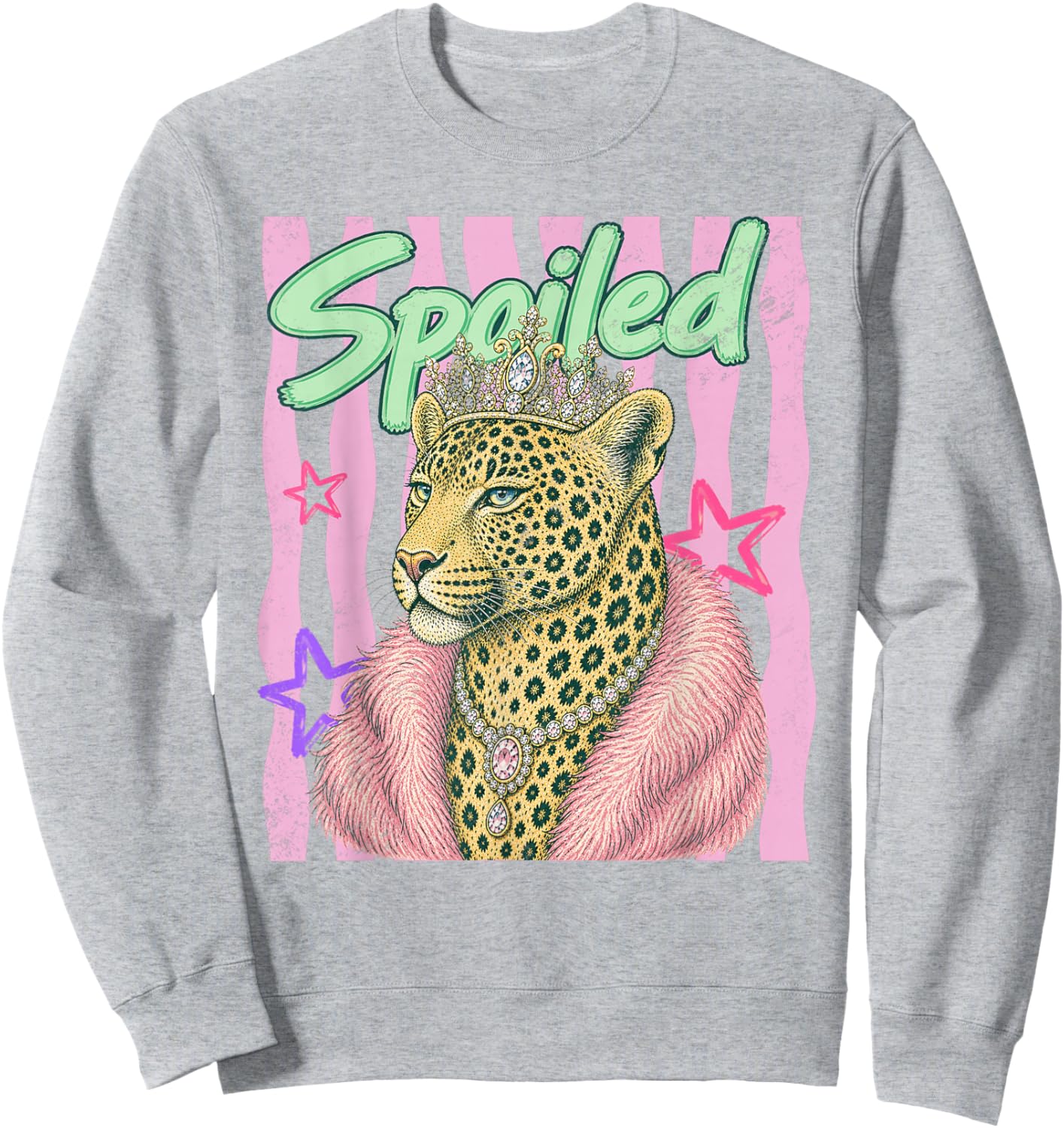 Spoiled Leopard Queen Crown Feline Design Sweatshirt - Sweatshirt | Ash