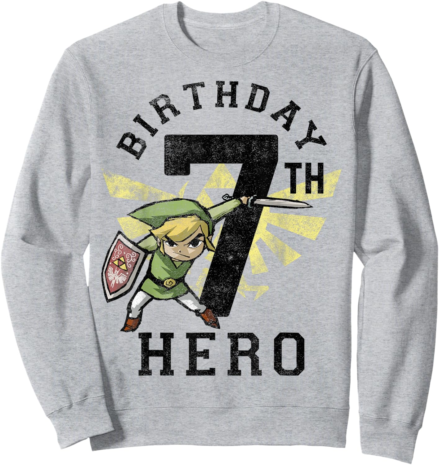 Legend of Zelda Link 7th Birthday Hero Triforce Logo Small Sweatshirt - Sweatshirt | Ash