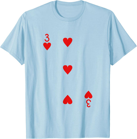 Three Of Hearts Deck Of Cards Playing Cards Halloween Poker T-Shirt - T-Shirt | Light Blue