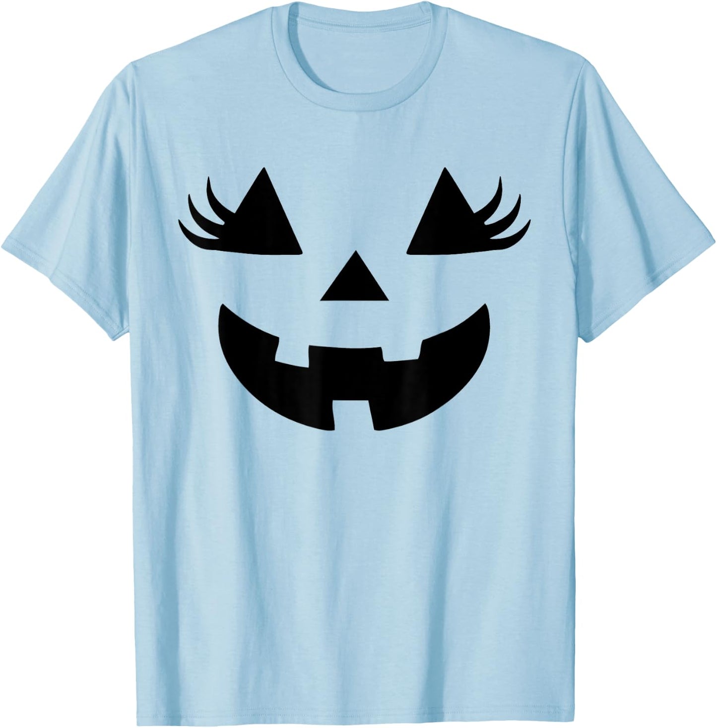 Jack O Lantern Face Pumpkin Eyelashes Halloween Women Girls T-Shirt - T-Shirt | Light Blue