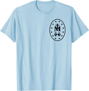 Miraculous Medal Catholic Virgin Mary Sacred Heart T-Shirt - T-Shirt | Light Blue