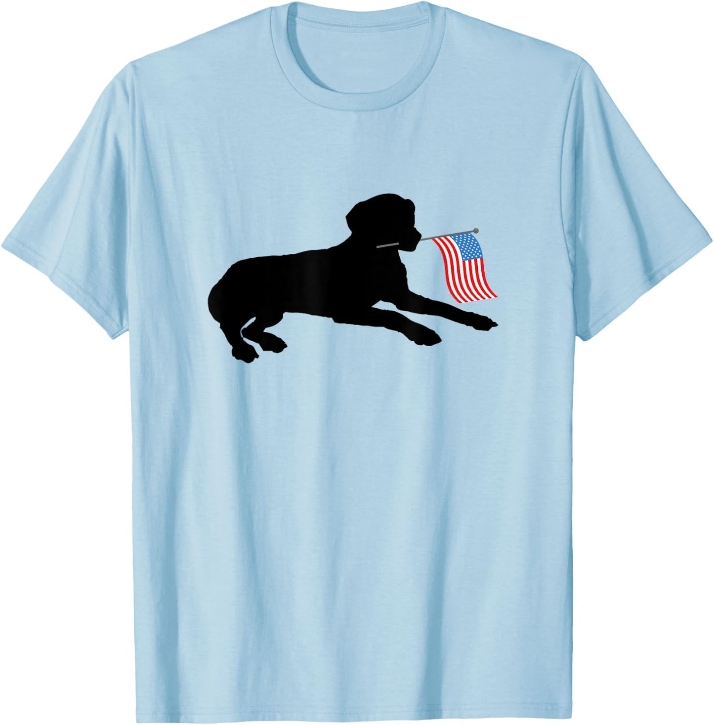 Black Lab Dog Holding July 4th Patriotic USA Flag T-Shirt - T-Shirt | Light Blue
