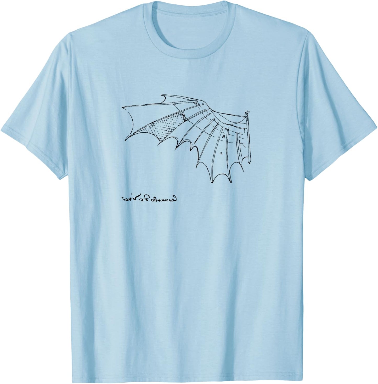 Leonardo Da Vinci Flying T Shirt, Artwork Sketch T-Shirt - T-Shirt | Light Blue
