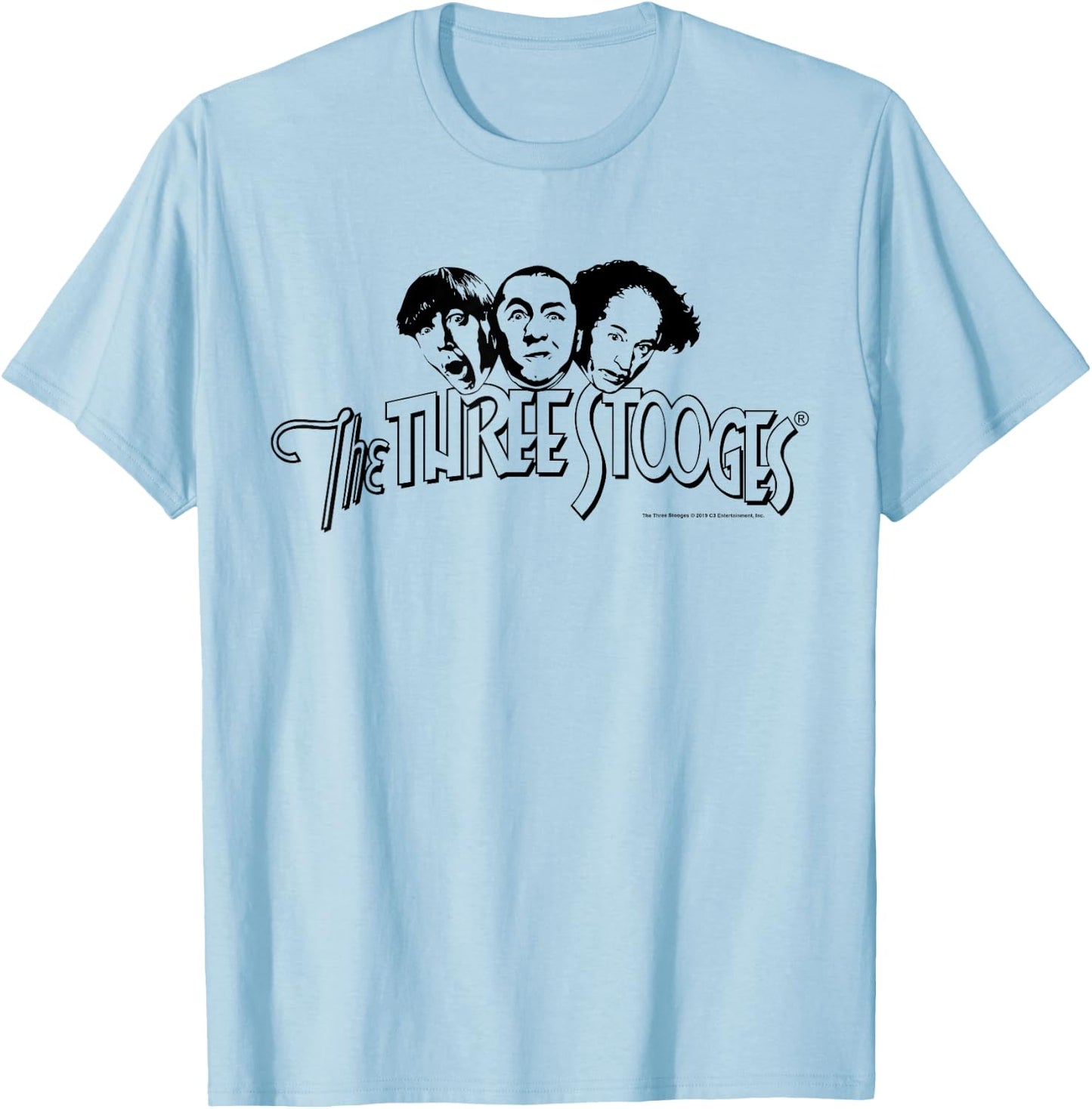 TTS- The Three Stooges Head Logo: Dark T-Shirt - T-Shirt | Light Blue
