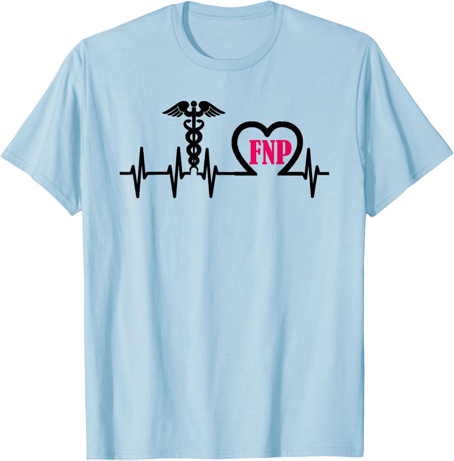 FNP Family Nurse Practitioner Heart & Caduceus Heartbeat T-Shirt - T-Shirt | Light Blue