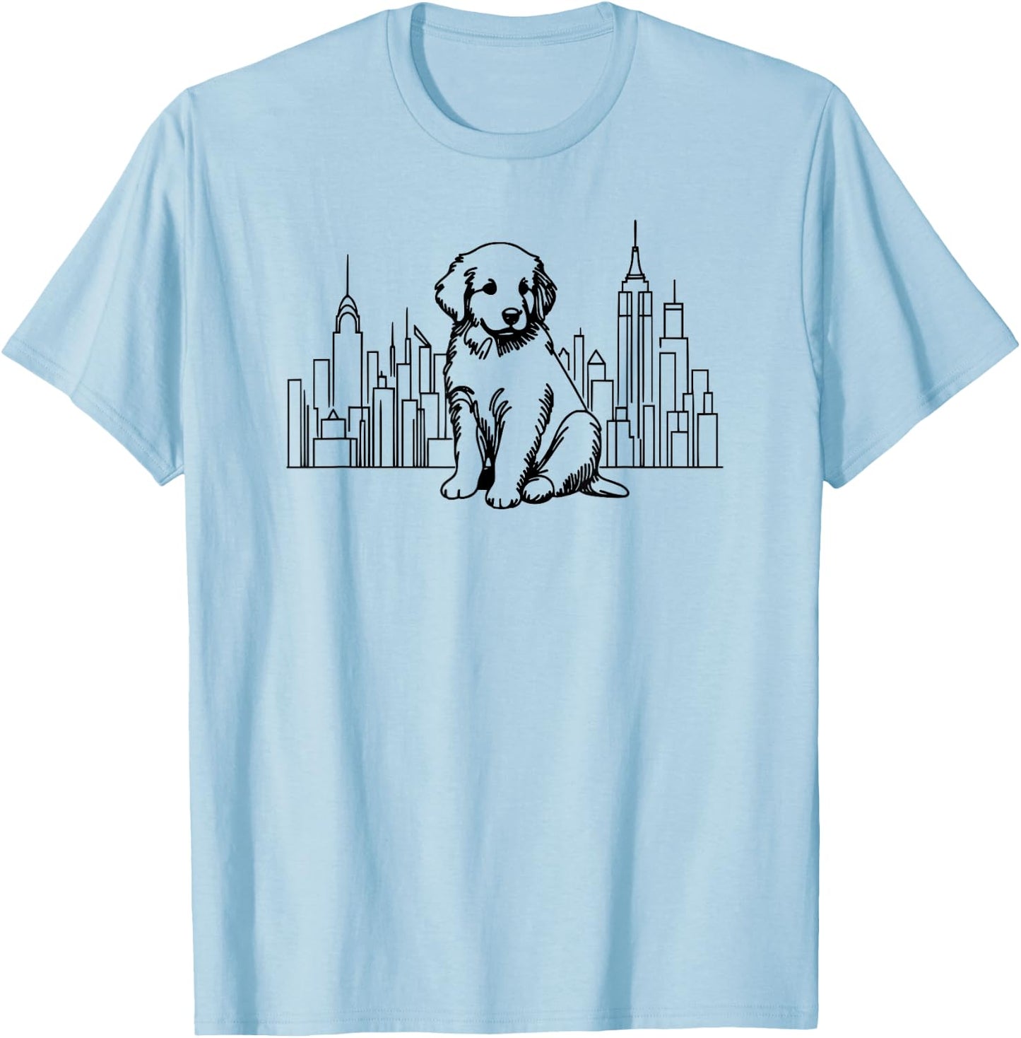 Golden Retriever dog in New York City line art, NYC skyline T-Shirt - T-Shirt | Light Blue