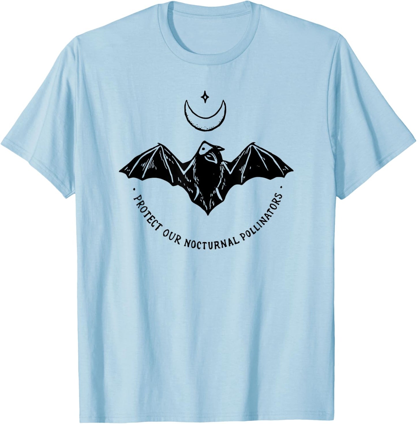 Protect Our Nocturnal Polalinators Bat with Moon Halloween T-Shirt - T-Shirt | Light Blue