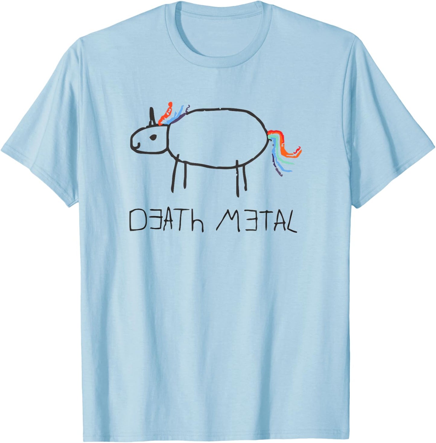 Funny Cute Death Metal Crayon Unicorn T-Shirt - T-Shirt | Light Blue