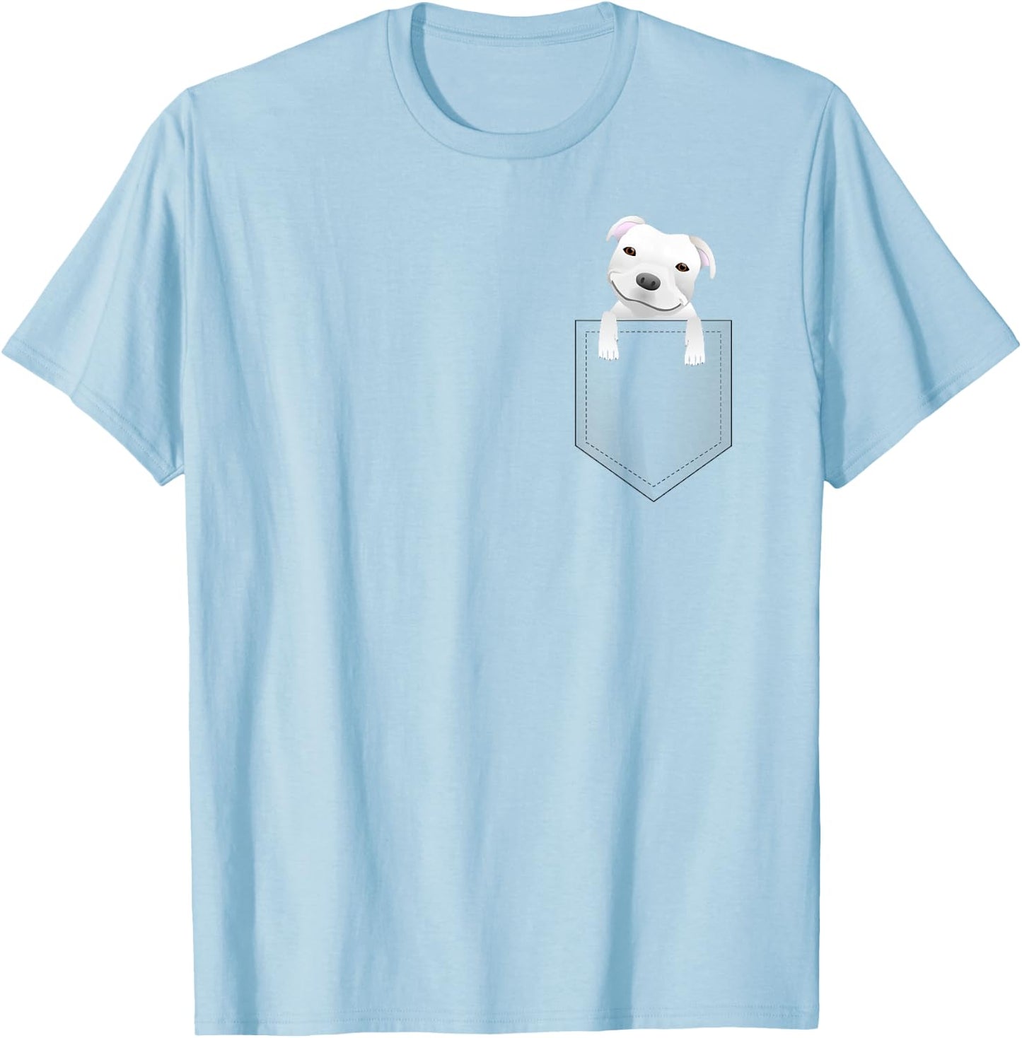 Pocket Pitbull White Puppy Cute T-Shirt - T-Shirt | Light Blue