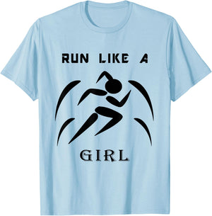 Workout Women's Shirt Run Like A Girl Fitness Athlete Gift T-Shirt - T-Shirt | Light Blue