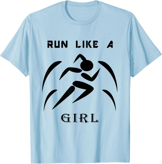 Workout Women's Shirt Run Like A Girl Fitness Athlete Gift T-Shirt - T-Shirt | Light Blue