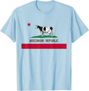 California Style Wisconsin State Flag T-Shirt - T-Shirt | Light Blue