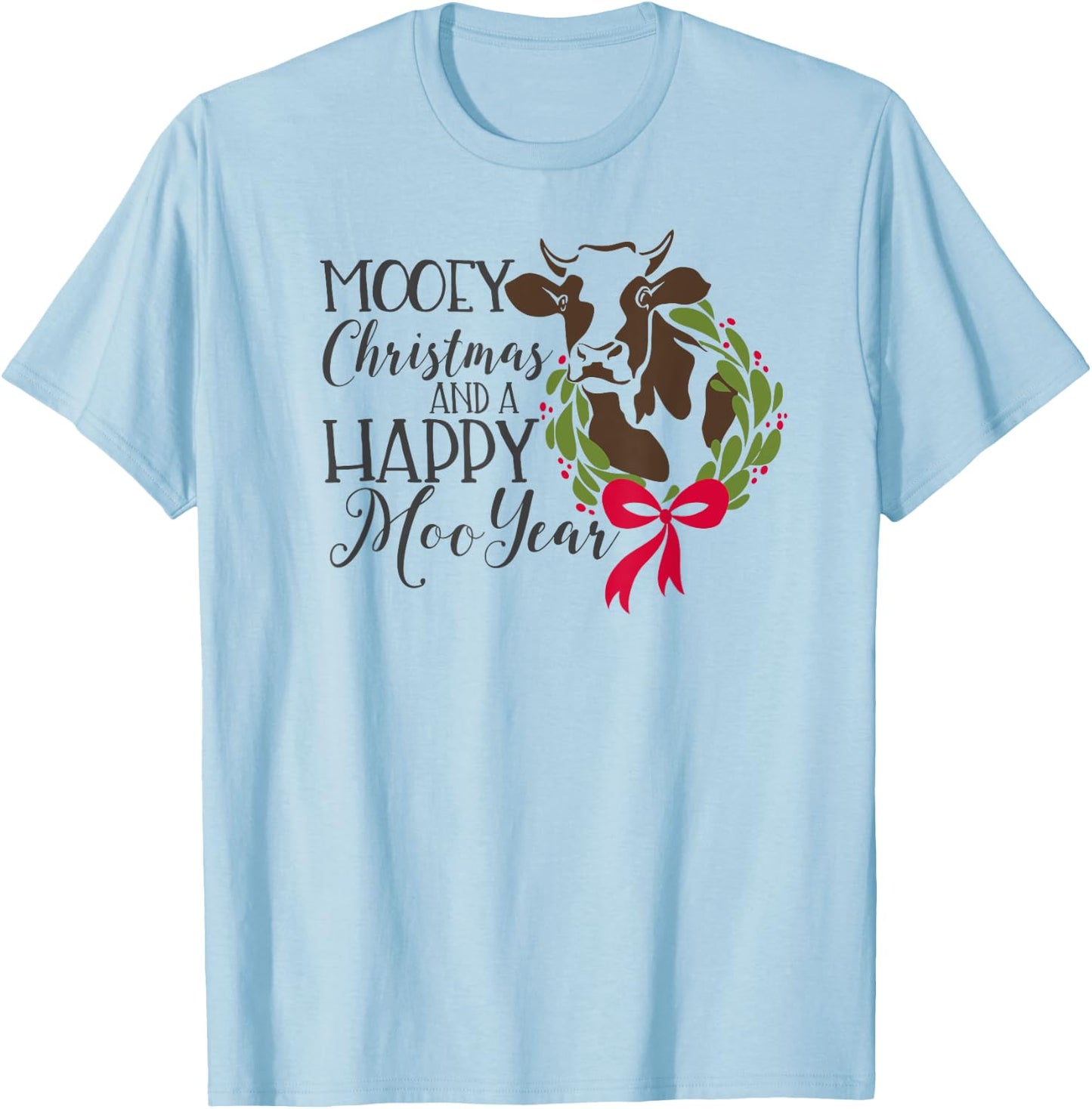 Mooey Christmas And Happy Moo Year Cow T-Shirt - T-Shirt | Light Blue