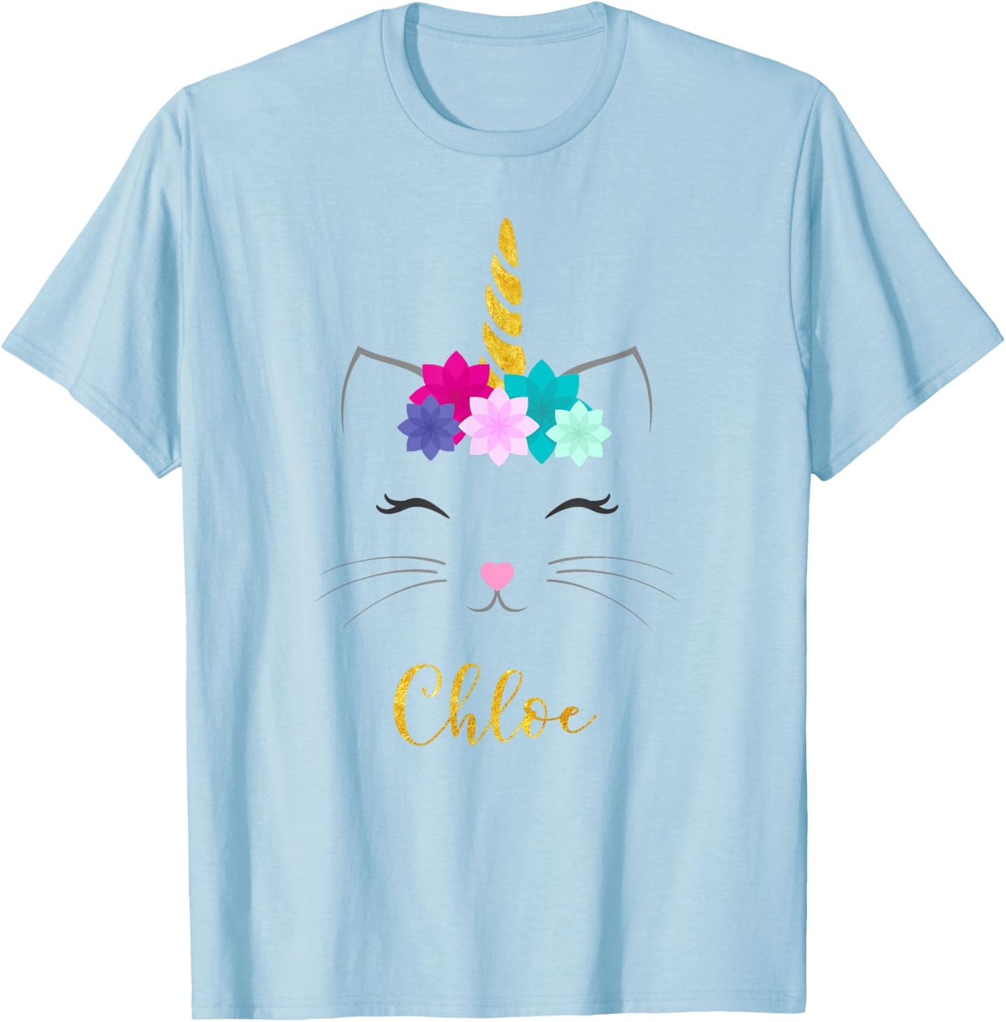 Chloe Name Shirt Cat Unicorn Personalized Birthday Gift T-Shirt - T-Shirt | Light Blue