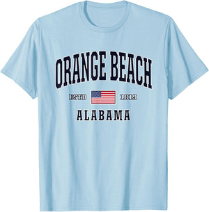 USA FLAG Stars & Stripes Orange Beach Alabama T-Shirt - T-Shirt | Light Blue