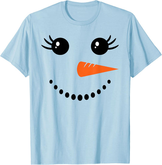Snowman Girl Face for Girls Christmas Winter T-Shirt - T-Shirt | Light Blue