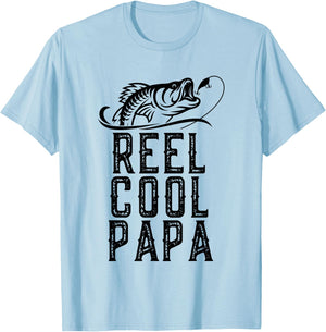 Reel Cool Papa Fishing Fisherman Funny Grandpa Retro T-Shirt - T-Shirt | Light Blue