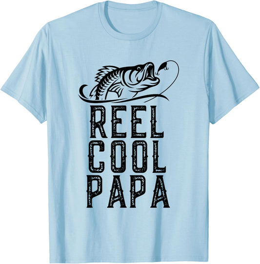 Reel Cool Papa Fishing Fisherman Funny Grandpa Retro T-Shirt - T-Shirt | Light Blue