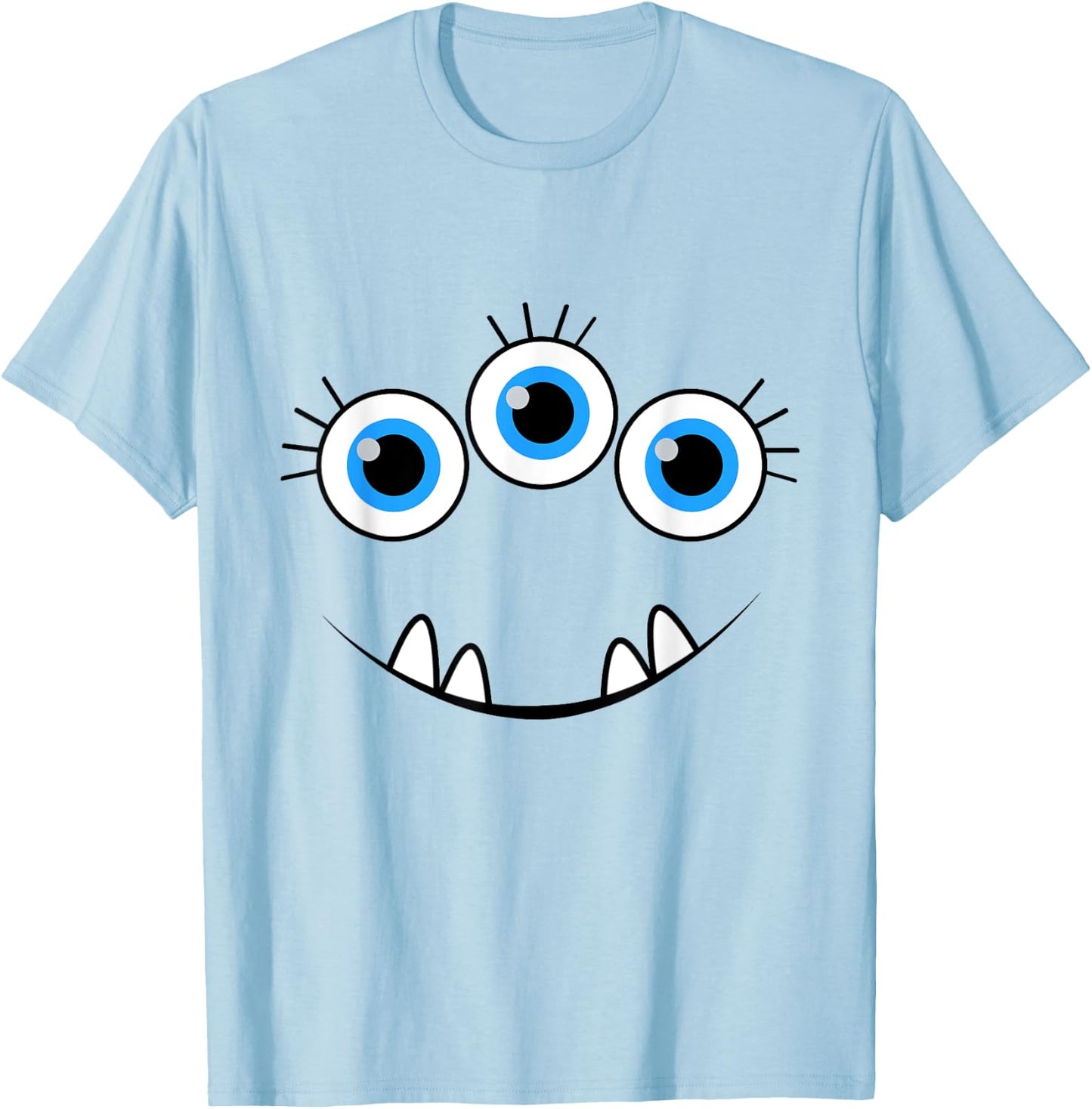 Three Eyed Eyeballs Monster Face Funny Halloween Cute T-Shirt - T-Shirt | Light Blue