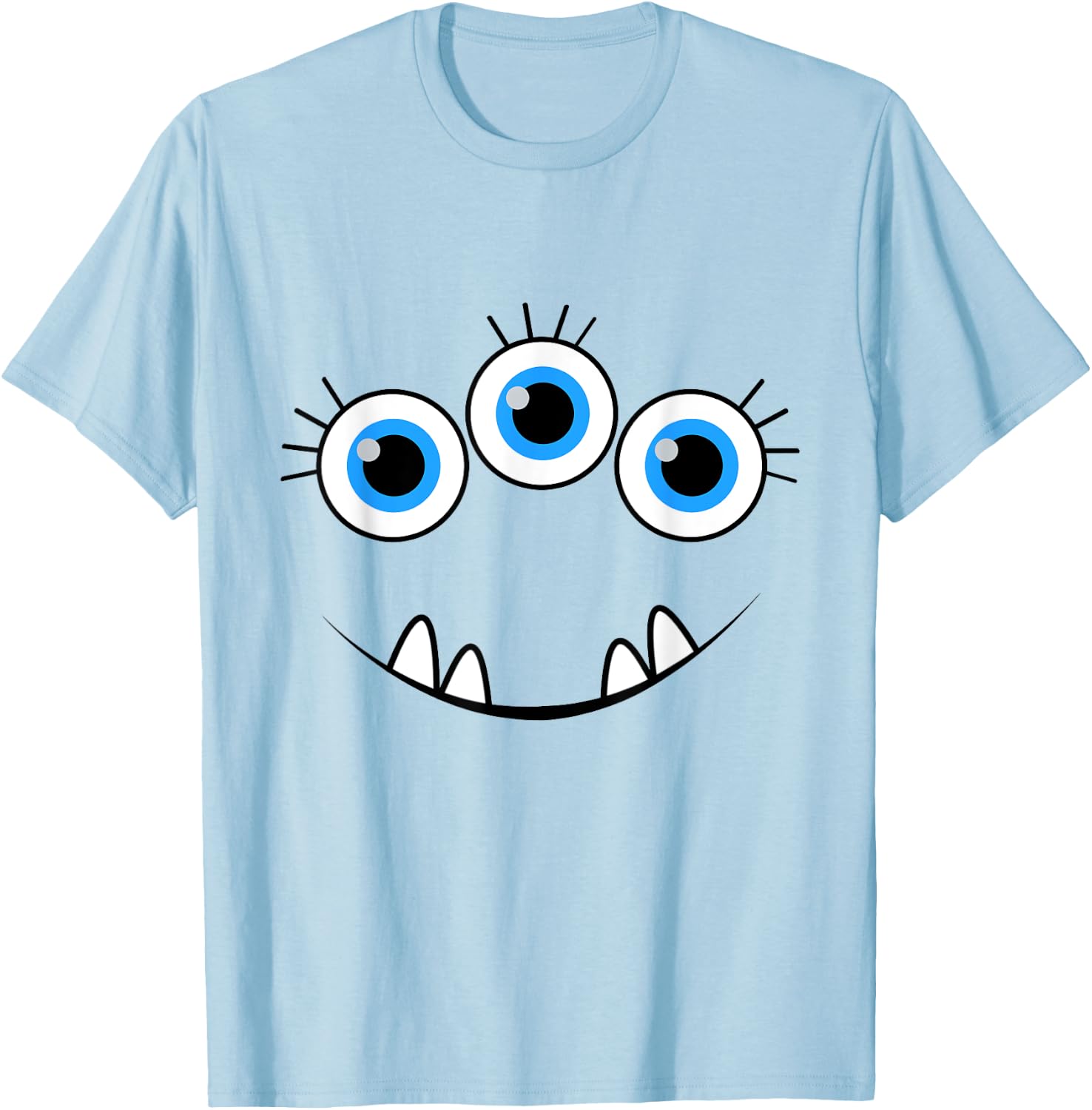 Three Eyed Eyeballs Monster Face Funny Halloween Cute T-Shirt - T-Shirt | Light Blue