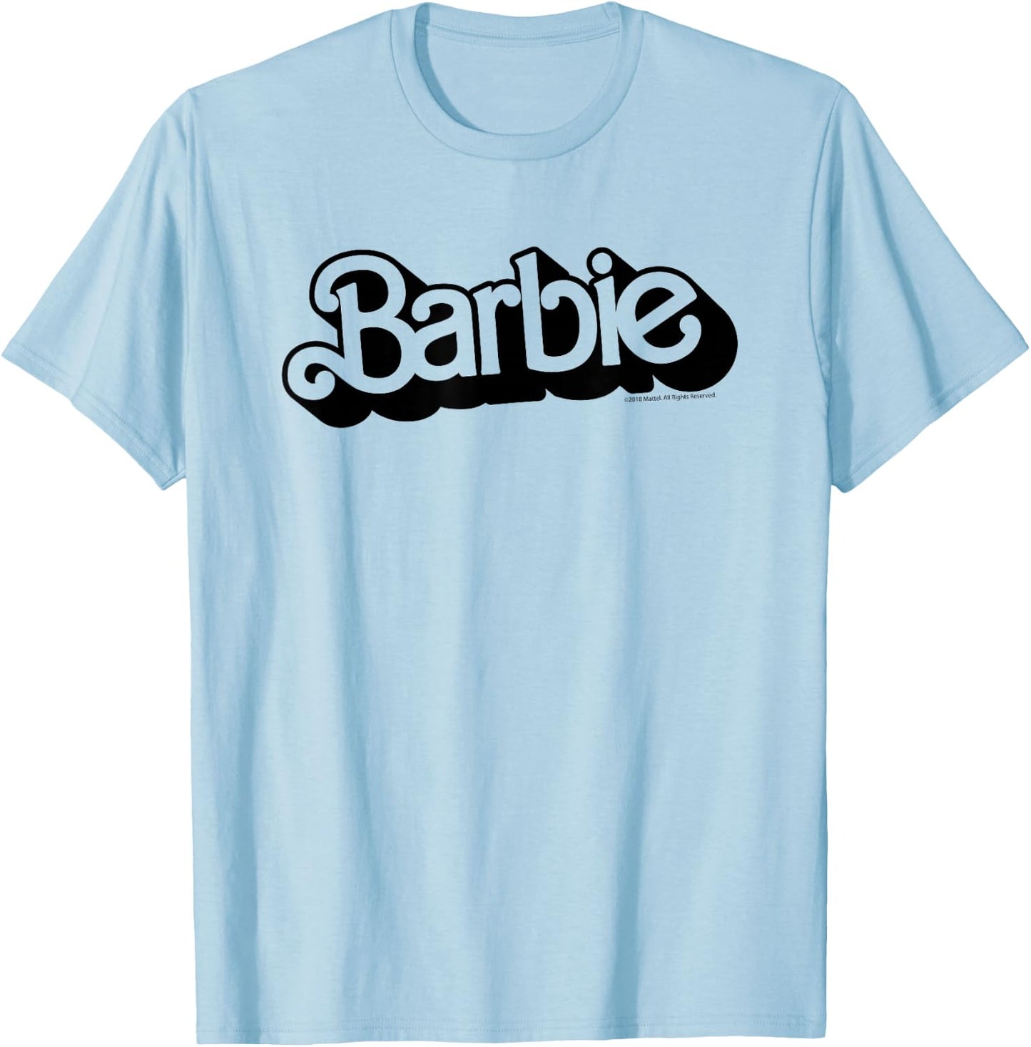 Barbie Retro Logo Short Sleeve , Small, Grey T-Shirt - T-Shirt | Light Blue