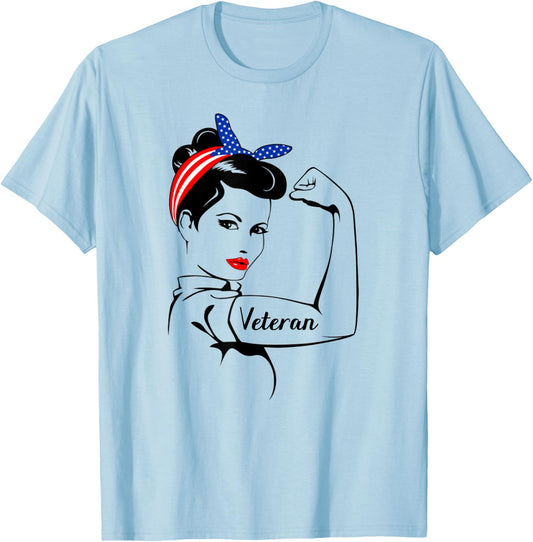 Veteran Rosie The Riveter T Shirt Veterans T-Shirt - T-Shirt | Light Blue