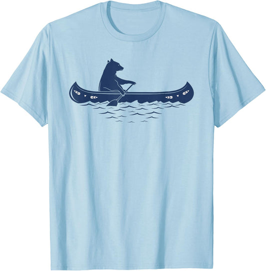 Bear In Canoe Sketch T-Shirt - T-Shirt | Light Blue