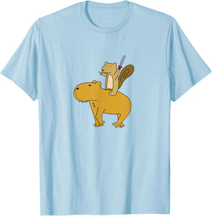 Squirrel Riding Capybara T-Shirt - T-Shirt | Light Blue