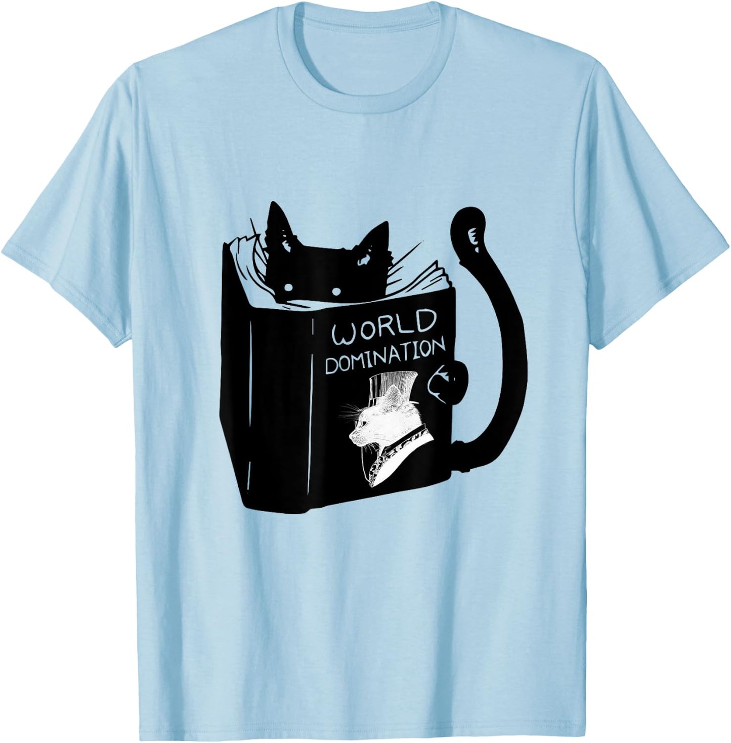Pet Cat World Domination - -Adults, Small, White, Short Sleeve T-Shirt - T-Shirt | Light Blue