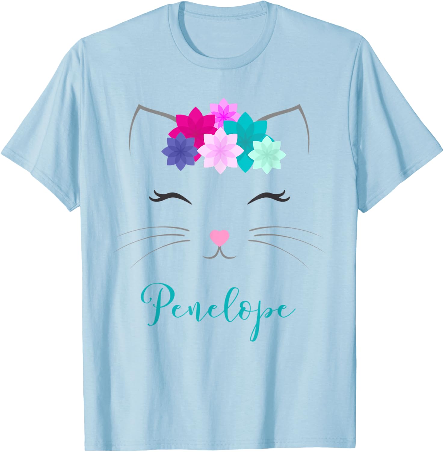 Penelope Kitty Cat Personalized Name Birthday Gift Men Women Kids T-Shirt - T-Shirt | Light Blue