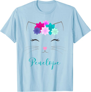 Penelope Kitty Cat Personalized Name Birthday Gift Men Women Kids T-Shirt - T-Shirt | Light Blue