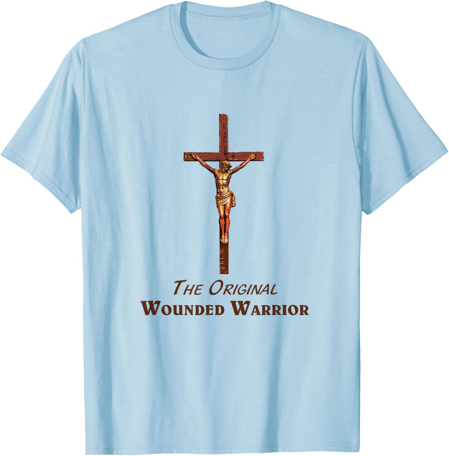 Original Wounded Warrior w Jesus -Christian Crucifix T-Shirt - T-Shirt | Light Blue
