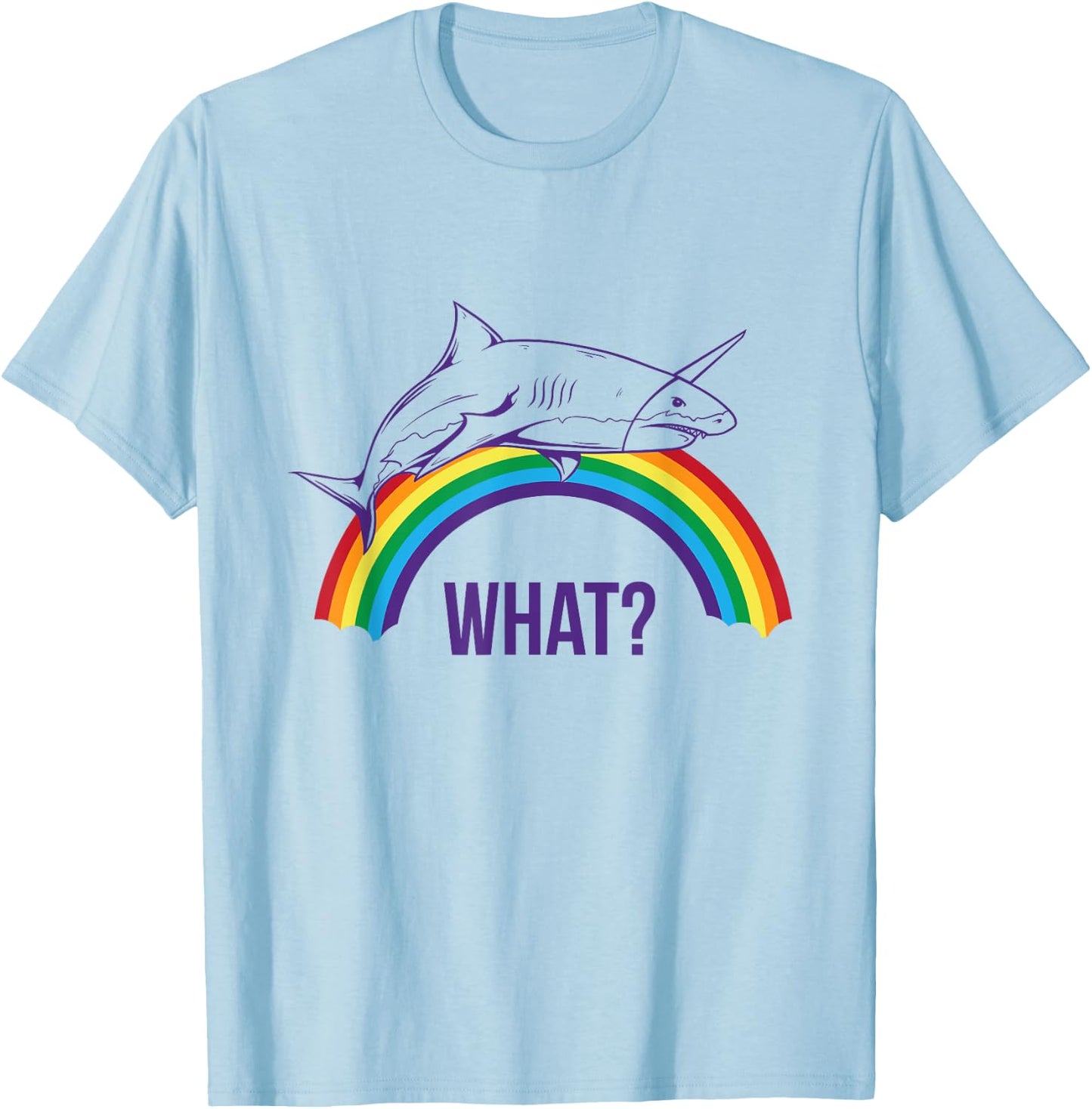 Unicorn Shark "What" Cute Rainbow Pride Graphic T-Shirt - T-Shirt | Light Blue