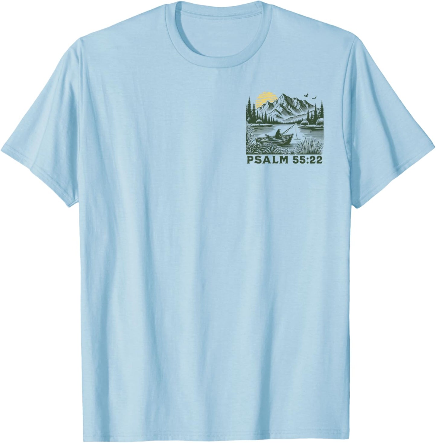 [2 Sided] Cast Your Cares On The Lord, Bible Verse Fishing T-Shirt - T-Shirt | Light Blue