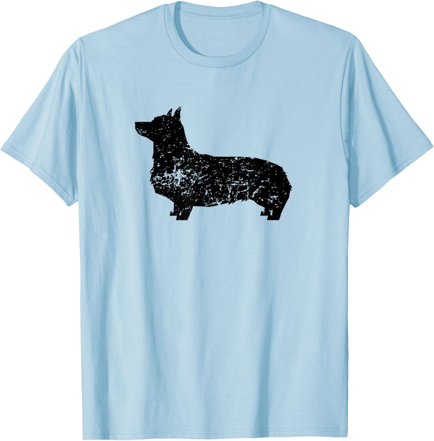 Distressed Corgi Silhouette Dog Owner T-Shirt - T-Shirt | Light Blue