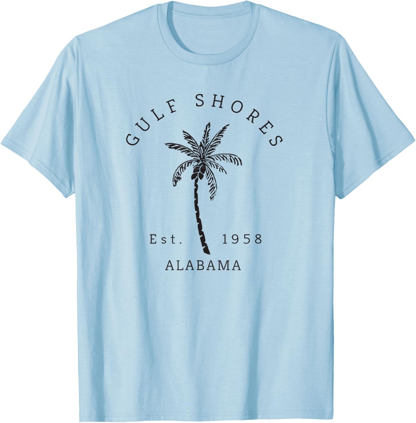 Retro Cool Gulf Shores Vintage Palm Tree Novelty Art T-Shirt - T-Shirt | Light Blue