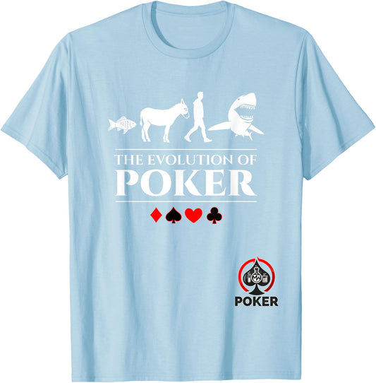 The Evolution of Poker Fish Donkey Man Card Shark T-Shirt - T-Shirt | Light Blue