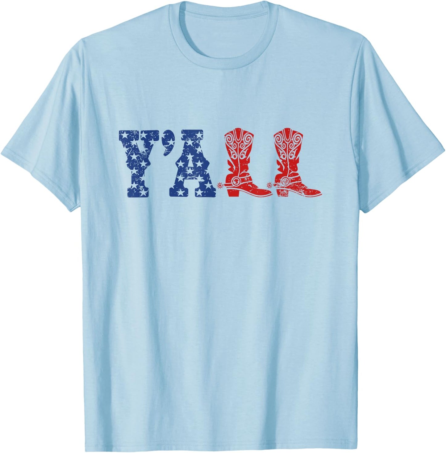 Y'ALL American Flag Western Country Cowgirl T-Shirt - T-Shirt | Light Blue
