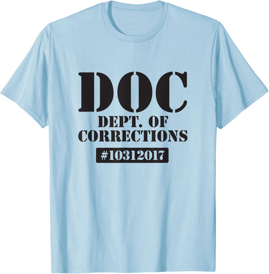 Dept of Corrections Halloween Jail Inmate Costume Graphic T-Shirt - T-Shirt | Light Blue