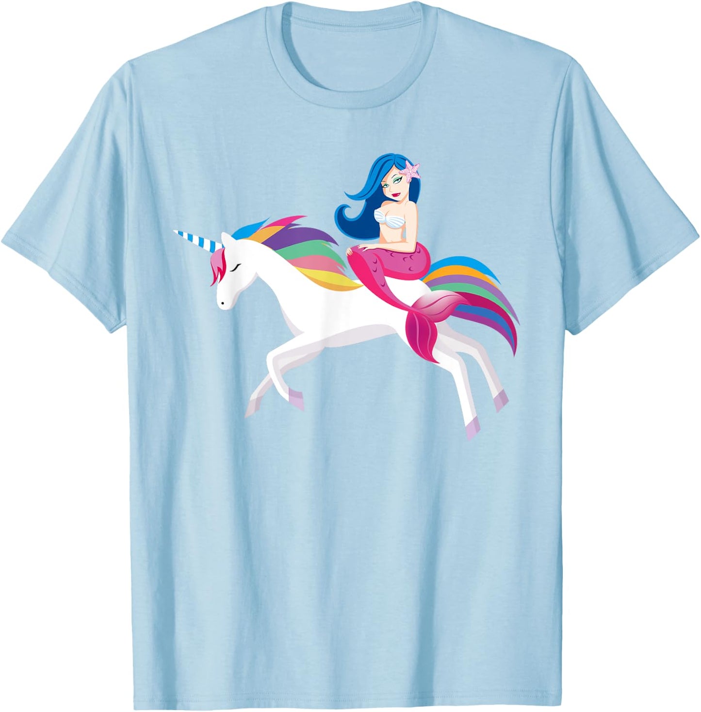 Unicorn Mermaid - Funny Mermaid Riding Unicorn T Shirt T-Shirt - T-Shirt | Light Blue